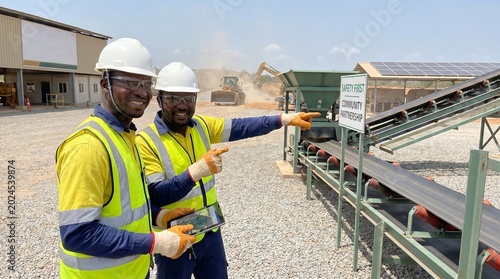 Two African Mining Engineers Inspecting Sustainable Operations at Site