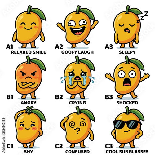 Tableau sur toile Cartoon oranges with various emotions.