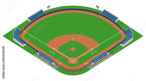 vector isometric baseball diamond field with stadium bleachers and green grass