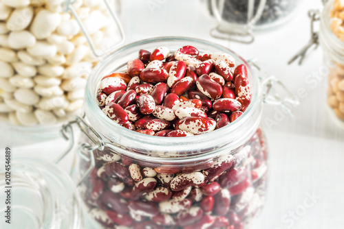 Speckled Red Beans In Glass Storage Jar
