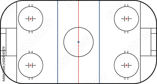 Cuadro en lienzo A clean overhead schematic of a professional ice hockey rink layout showing all court markings for sports strategy planning