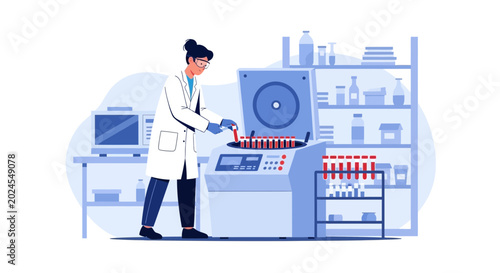 Scientist working with centrifuge and test tubes in modern laboratory