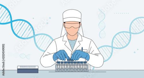 Scientist working with DNA and test tubes in laboratory, genetic research