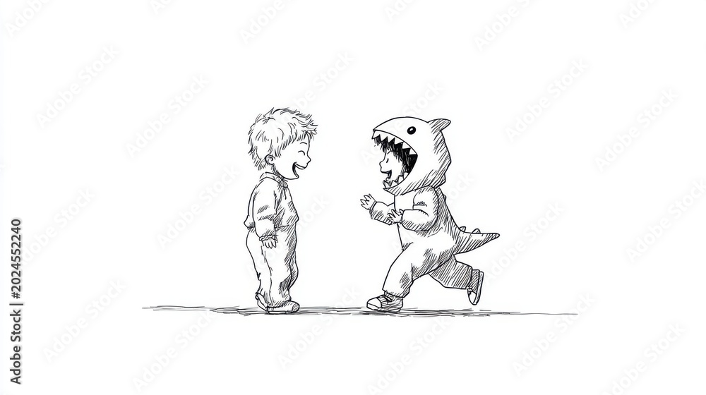 Fototapeta premium Two Playful Kids in Costumes Enjoying a Fun Day of Pretend Play