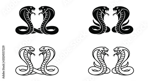 Fotografie two cobras entwined design black and white illustration