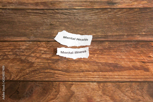 Fotografía Scraps of paper with mental health issues on them