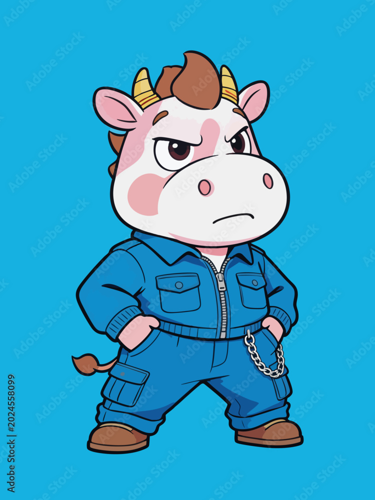 Fototapeta premium Cool Anthropomorphic Cow Wearing Work Jumpsuit