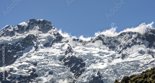 Mount Sefton with Tucket Glacier and Huddelston Glacier, Mount Cook National Park, Canterbury Region, South Island, New Zealand