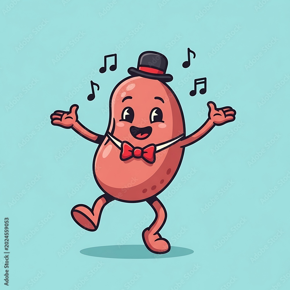 Naklejka premium Cartoon potato dancing happily music.