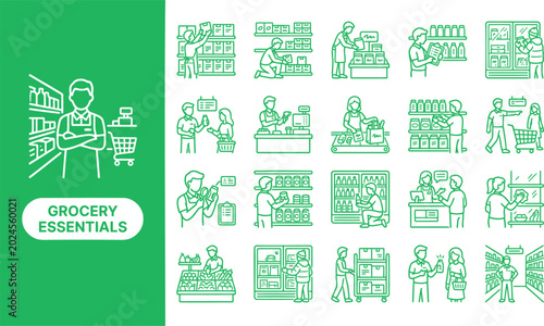Fotografija Grocery Clerk and Market Vendor flat icon set