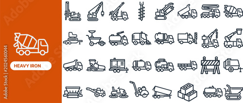 Fotografía Heavy Iron and Mining Machine outline icon set