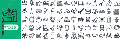 Foto Homestead Harvest and Farm Life outline icon set