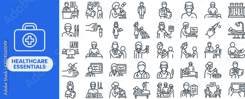 Tableau sur toile Doctors and Nurses Medical Staff outline icon set