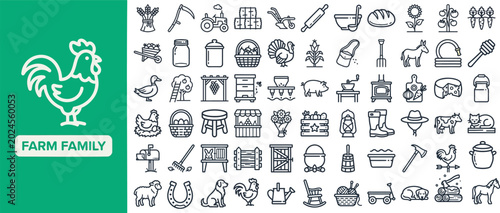 Bild auf Leinwand Family Farm and Rural Homestead outline icon set