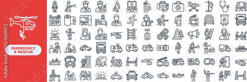 Bild auf Leinwand Emergency Rescue and First Aid outline icon set