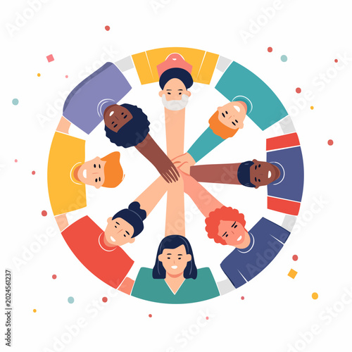 Diverse Group of People Holding Hands in Circle