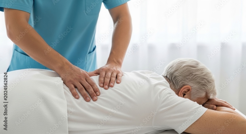 Fototapeta premium This is a patient lying down receiving back treatment.