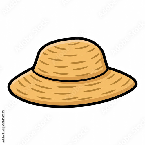 Cartoon Style Straw Hat Isolated on Black Background - Summer Accessory