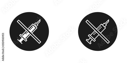 Cuadro en lienzo No syringe or anti vaccination outline and solid vector icons with symbol repres