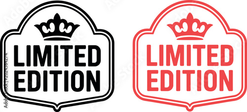 Fotografía Set of premium limited edition vector badges with crown icons in black and red c