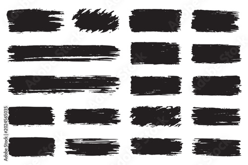 Rough brush square, rectangle frame with torn edges and jagged borders. Square and rectangle shapes for text boxes, vintage paper texture with rough brush black ink strokes. Vector illustration