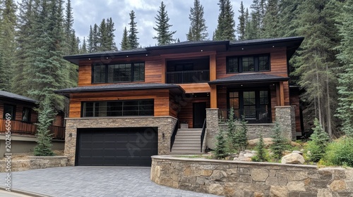 Modern Wood and Stone Luxury Home Exterior Design