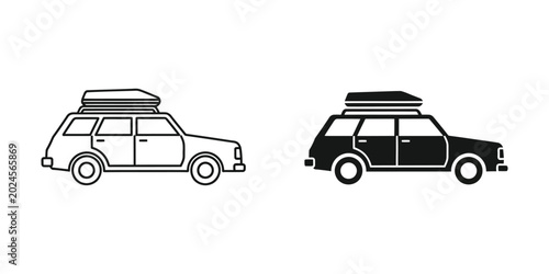 Fotografi Station wagon car with roof box vector icon for travel and adventure transport a