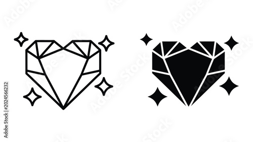 Photos Black and white geometric heart-shaped diamond icons with stars
