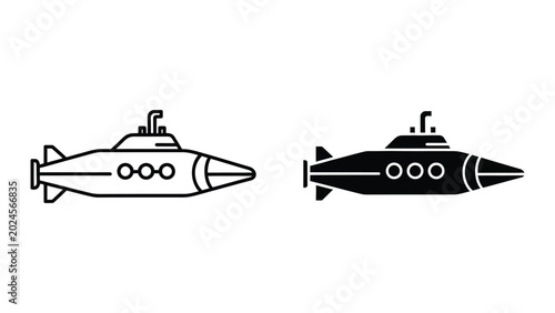 Photos Black and white submarine icons with different torpedo tube designs
