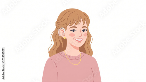 Empowered Young Woman with Hearing Aid Flat Illustration