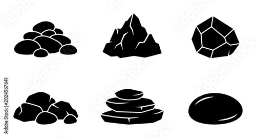 Canvas Print Vector Icons: Stacked Stones, Jagged Peaks, Geometric Rocks, Pebble Piles, Smoot