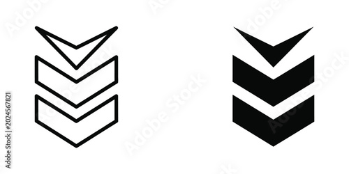 Obraz na plátně Stacked downward chevrons arrows icon vector illustration with user interface co