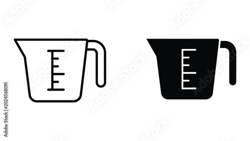Foto Black and white measuring cup icon set with handle