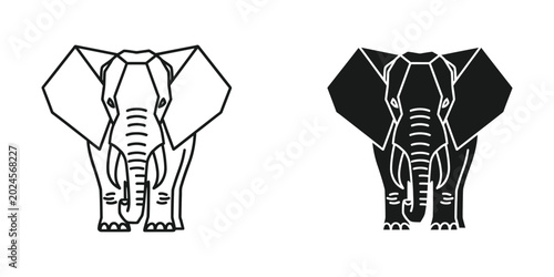 Photography African elephant front view wildlife and nature icon vector set with elephant wi