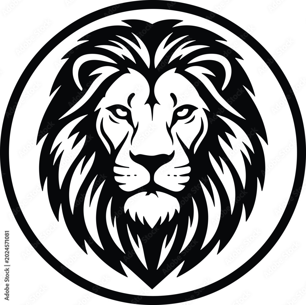 Fototapeta premium Majestic Lion Head Vector Logo with Bold Mane in a Minimalist Circular Badge Design for Sports and Business Branding