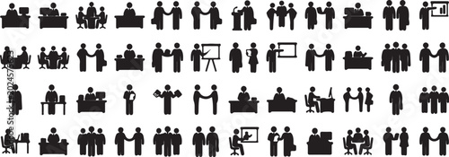 Quadro su tela Collection of various business people interacting and working together in office
