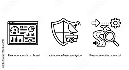 Business and technology icons: dashboard security navigation with magnifying glass business technology illustration dashboard analytics visualization performance monitoring security workflow