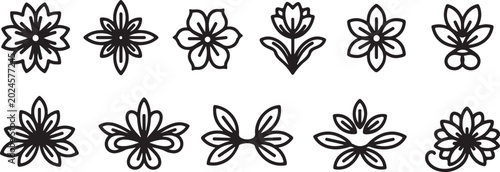 Bilde på lerret Black line art flowers seamless pattern vector icon set Vector