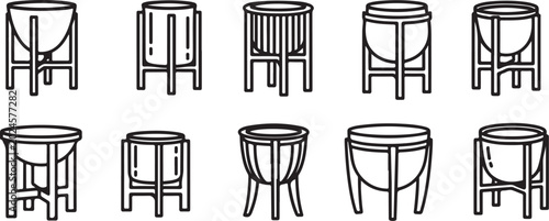 Foto Black line art icons of bar stools set isolated vector Vector