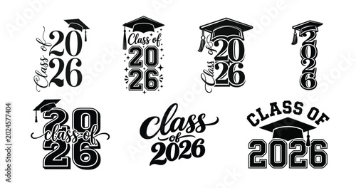 Class Of 2026 Graduation  Bundle With Cap Typography Designs
