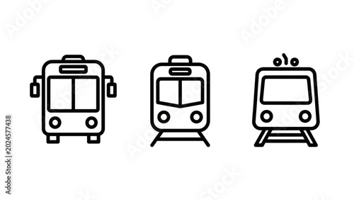 Set of public transport icons featuring bus commuter train and tram for transportation design transport commuter infrastructure mobility movement traveling shipping transportation logistics