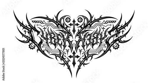 Tribal Cyberpunk Wings Logo Design, Gothic Cross, Tech Elements