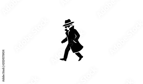 Foto Silhouette of a mysterious man in a trench coat and fedora walking noir style il