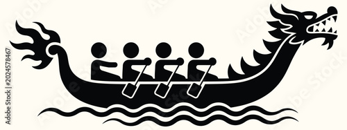 Obraz na plátně Dragon boat race icon paddling team sport vector illustration