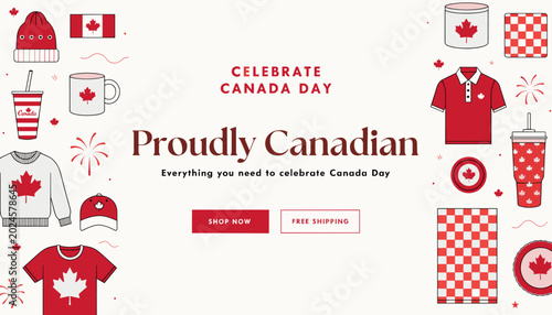 Cuadro en lienzo Celebrate Canada Day with Proudly Canadian merchandise, featuring iconic maple leaf designs and patriotic red and white