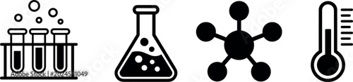 фотографія Science laboratory icon set with test tubes flask molecule structure and thermom