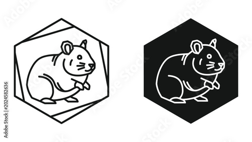Simple sitting hamster icon in hexagonal frame