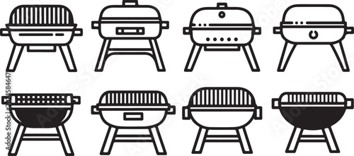 Foto Set of eight black office chairs with armrests side view vector illustration Vec