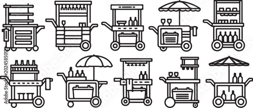 Foto Collection of old fashioned steam locomotives vector icons set Vector