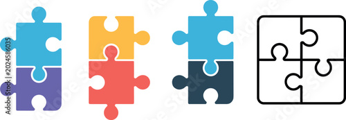 Tableau sur toile Puzzle pieces vector set featuring colorful connected jigsaw elements and line a